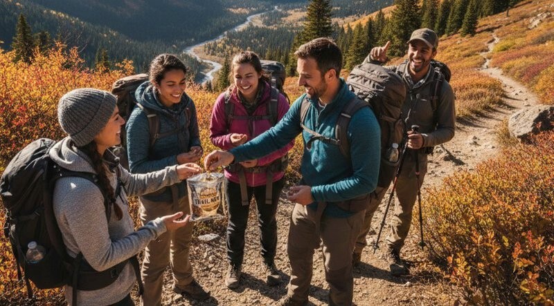 hikers enjoying trailmix